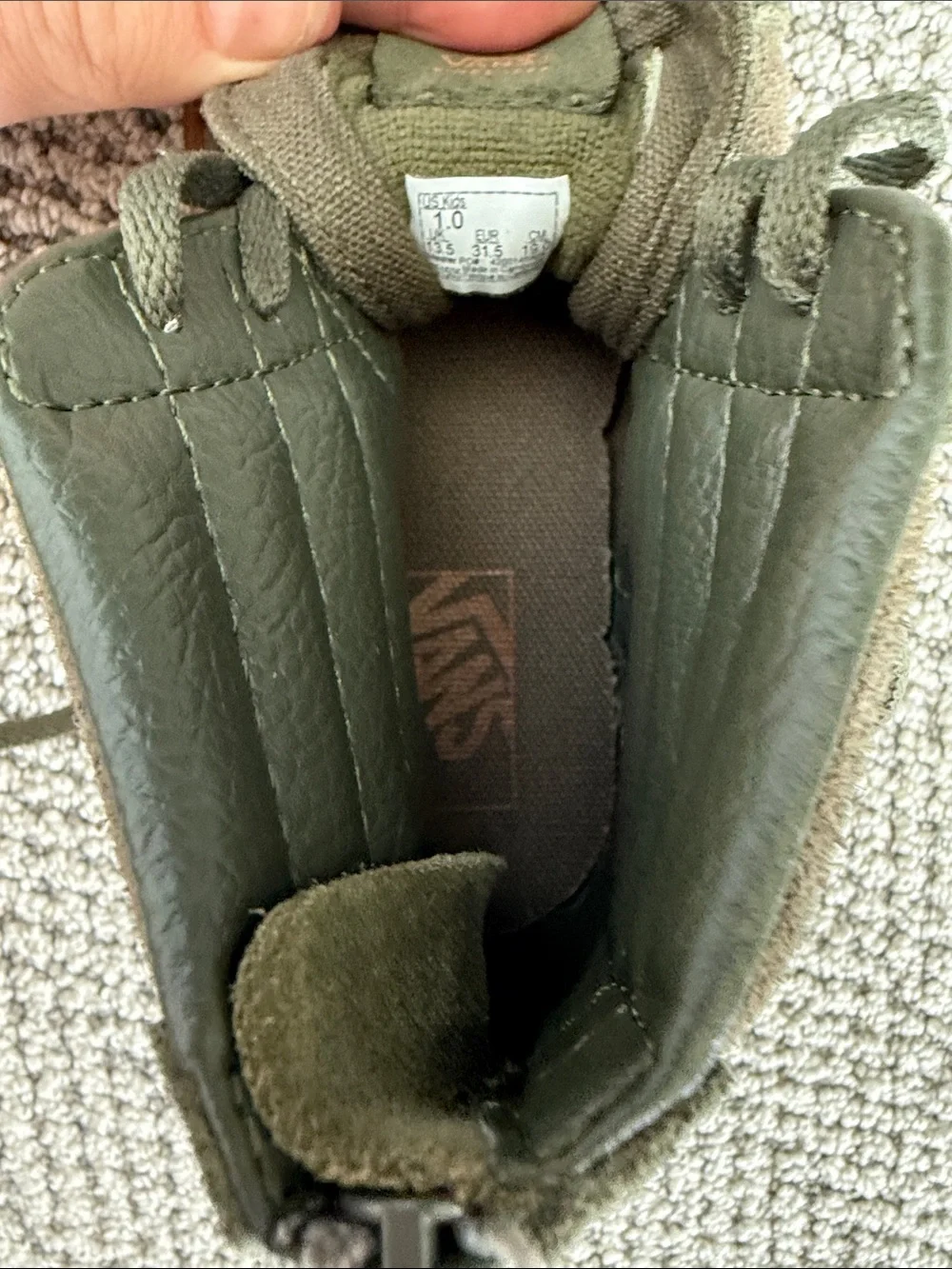 Vans Olive Green and Brown Suede High-Top Sneakers
